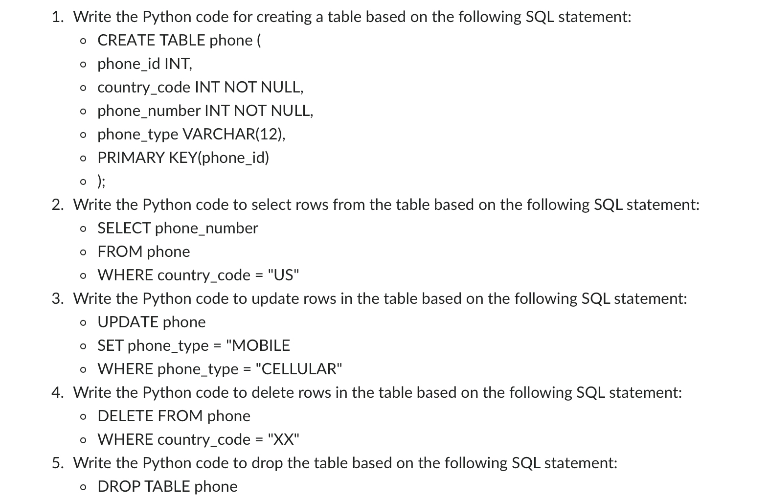 Include the creation of a database connection and