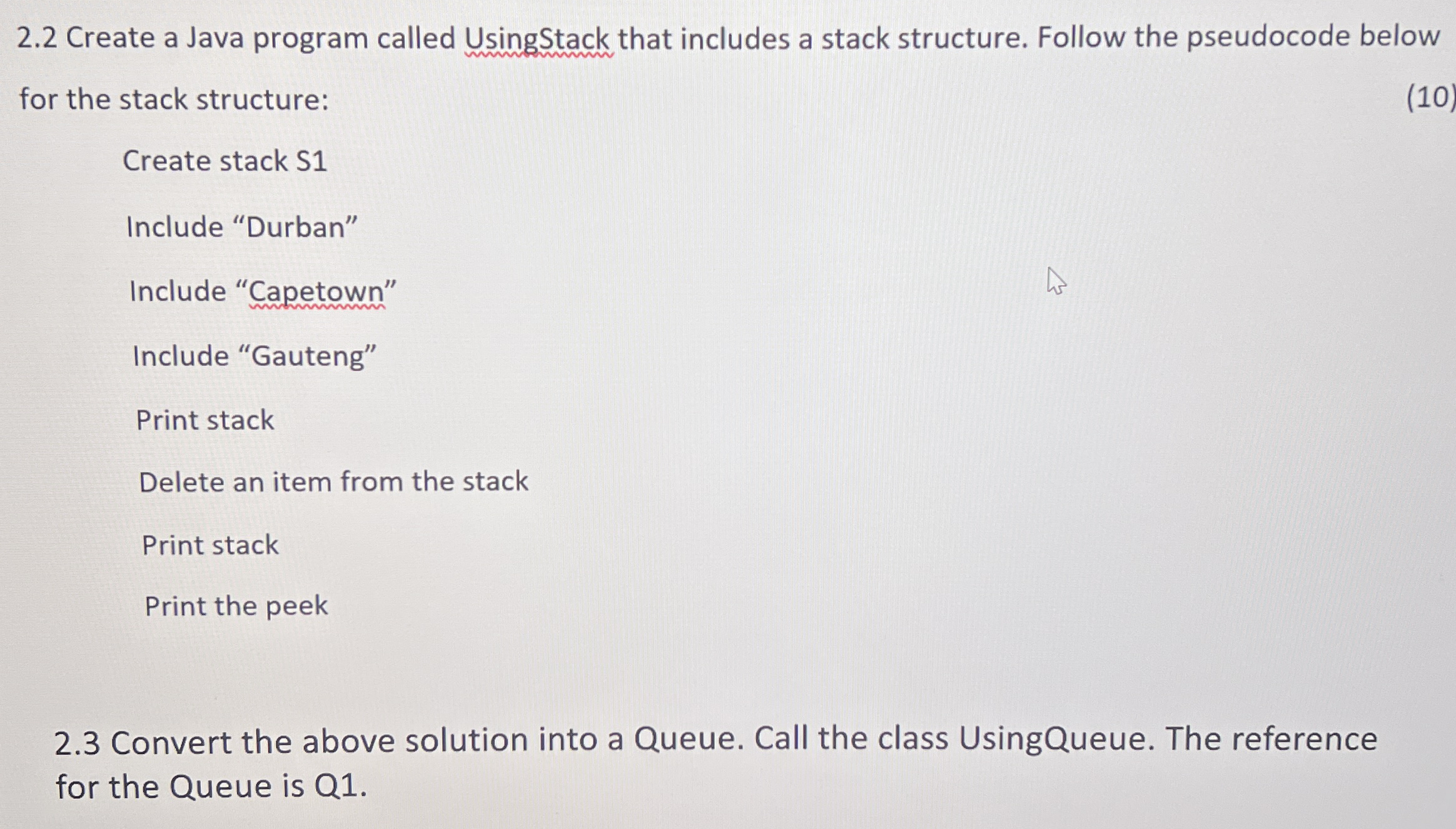 2 . 2 Create a Java program called UsingStack
