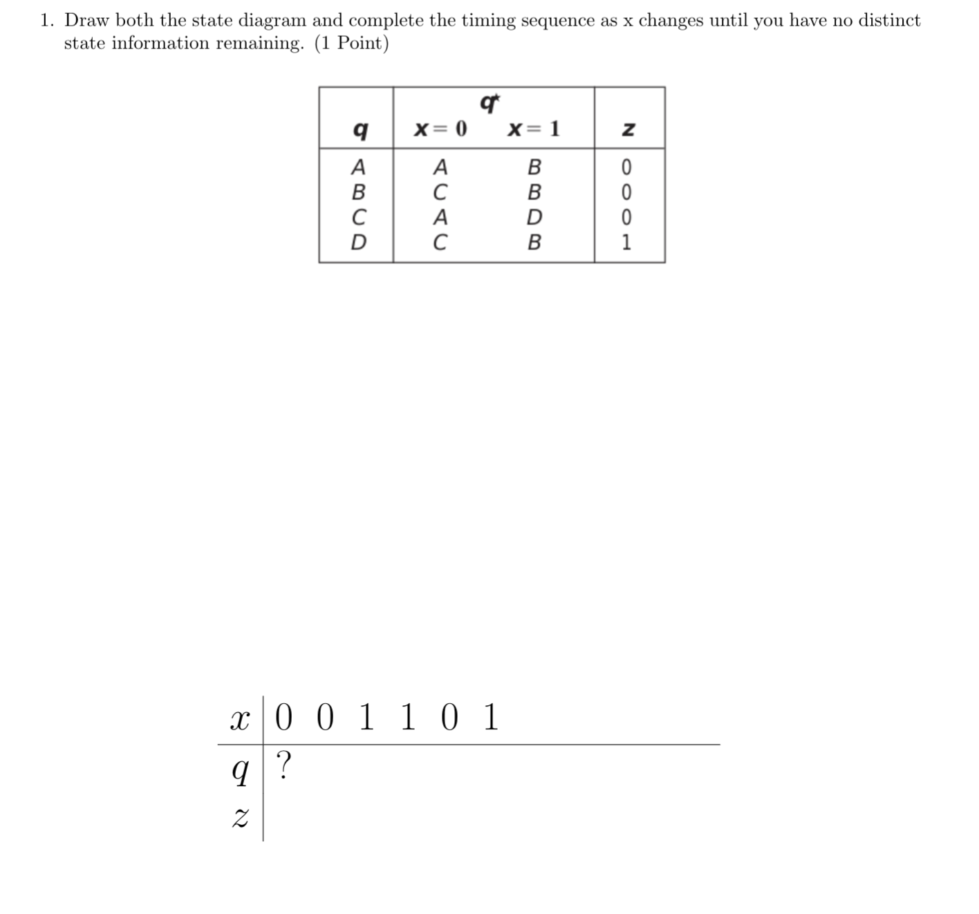 Draw both the state diagram and complete the