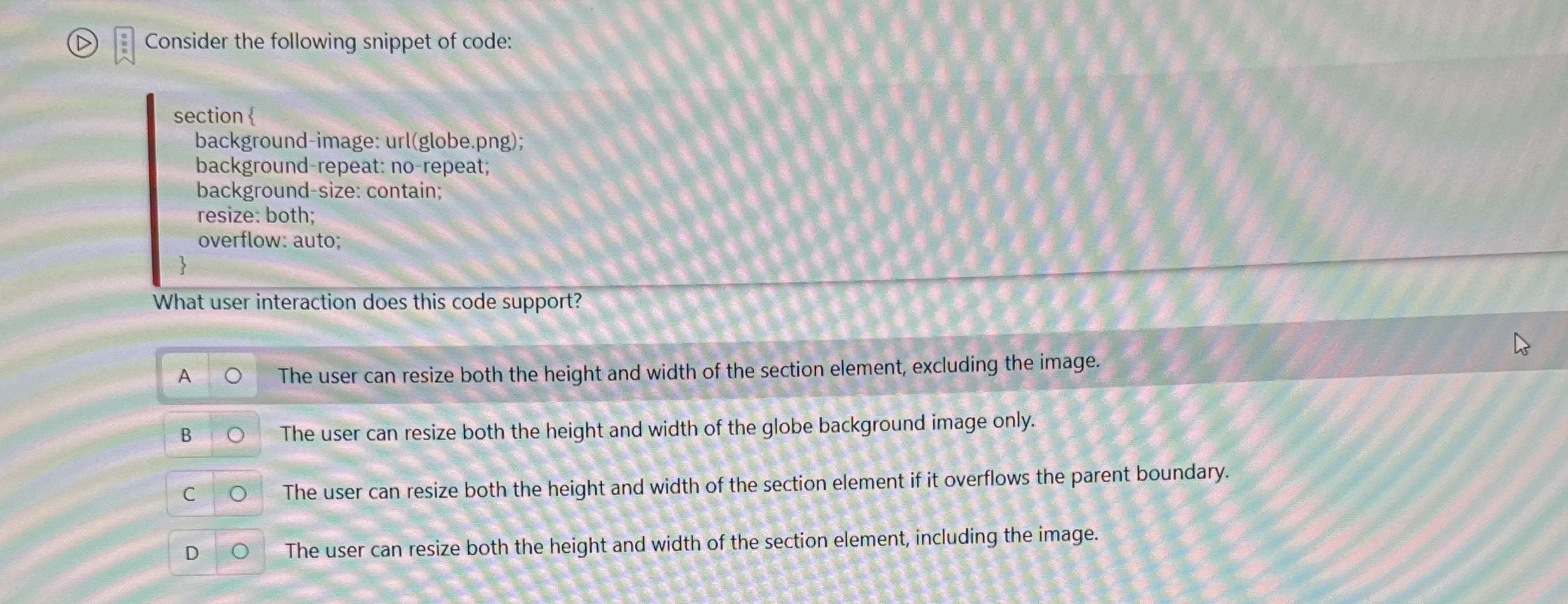 Consider the following snippet of code: section {
