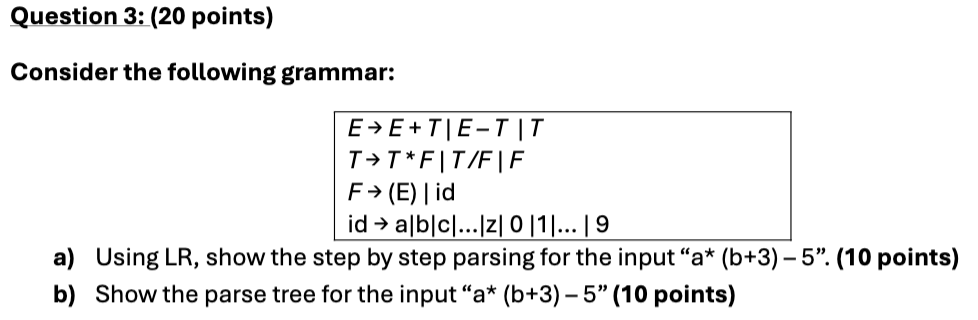 Question 3 : ( 2 0 points ) Consider the
