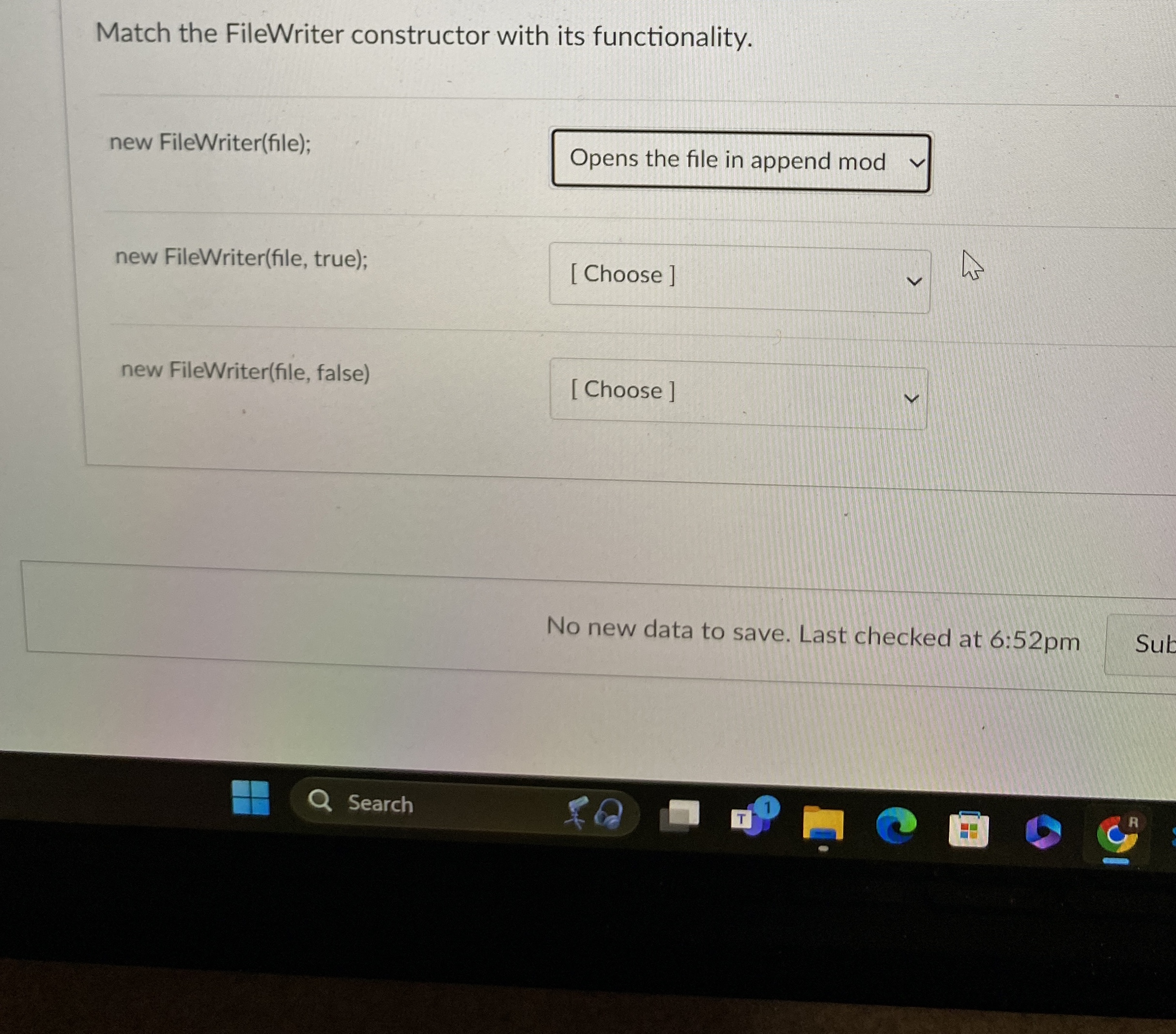Match the FileWriter constructor with its