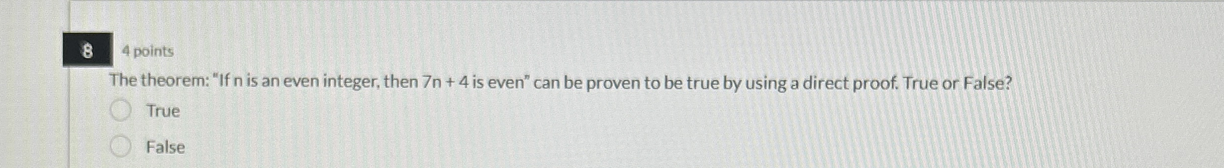 8 4 points The theorem: " If n is an even