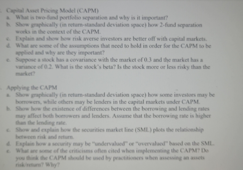 CAPM and Applying CAPM Capital Asset Pricing