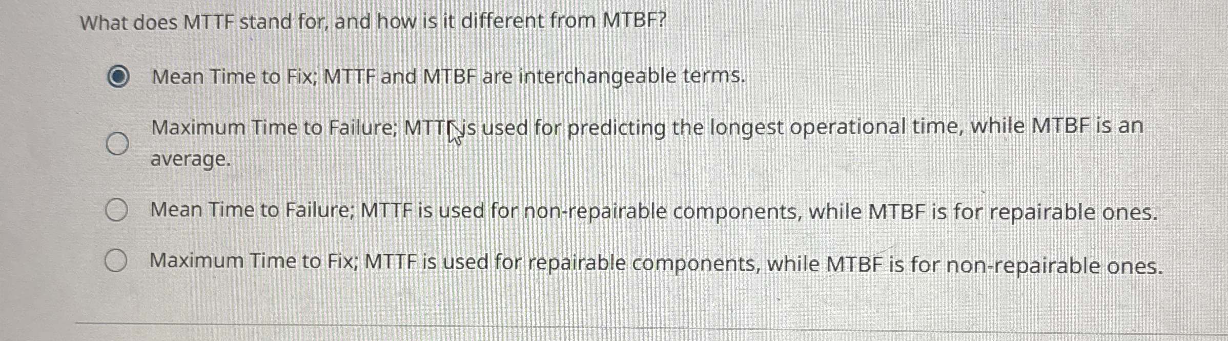 What does MTTF stand for, and how is it different