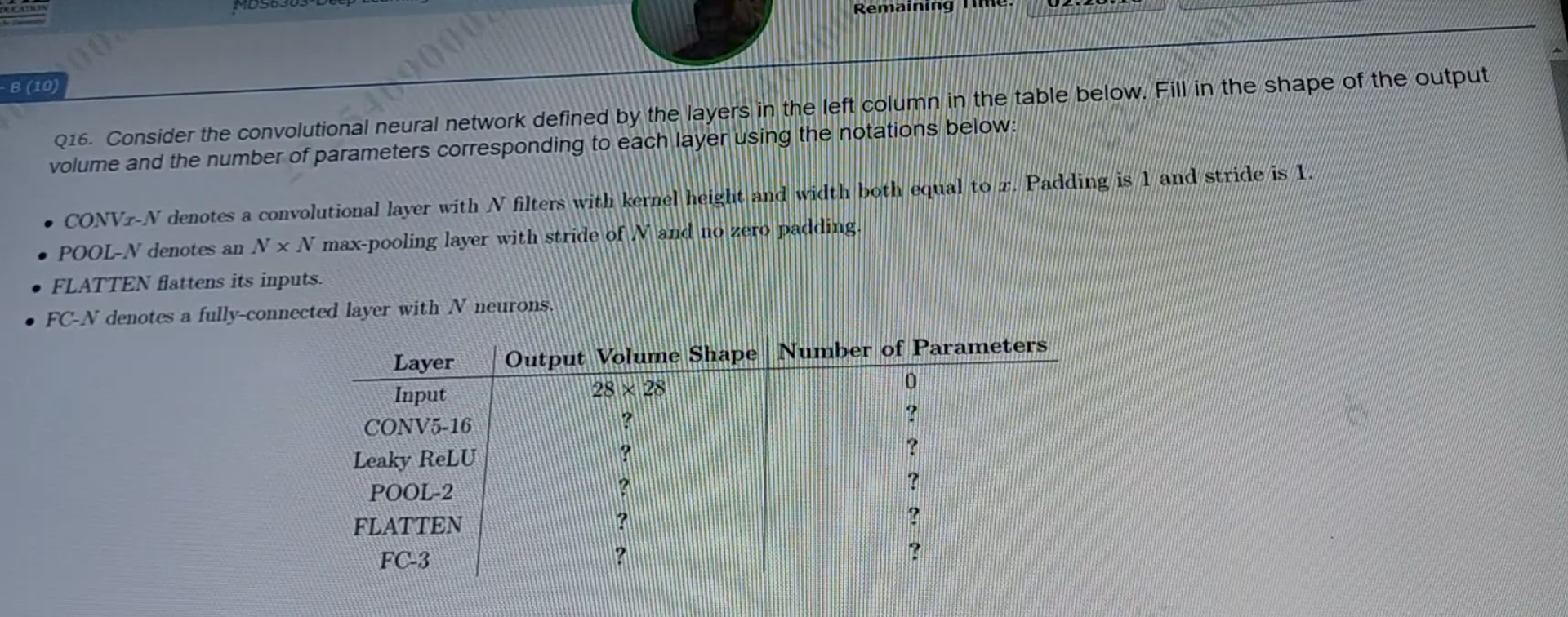Q 1 6 . Consider the convolutional neural network