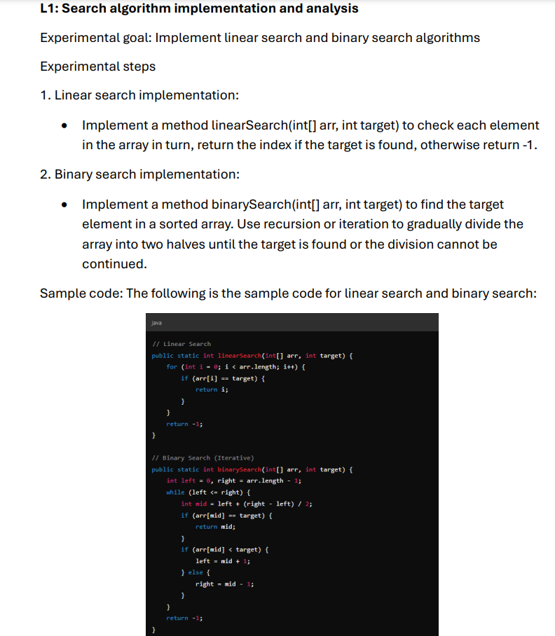 L 1 : Search algorithm implementation and