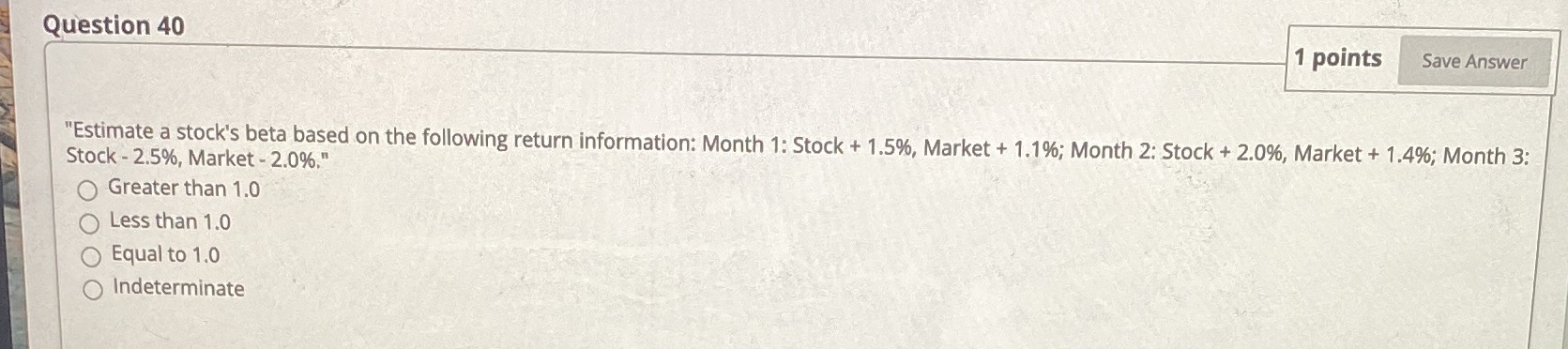 Question 40 1 points Save Answer Stock - 2.5%,