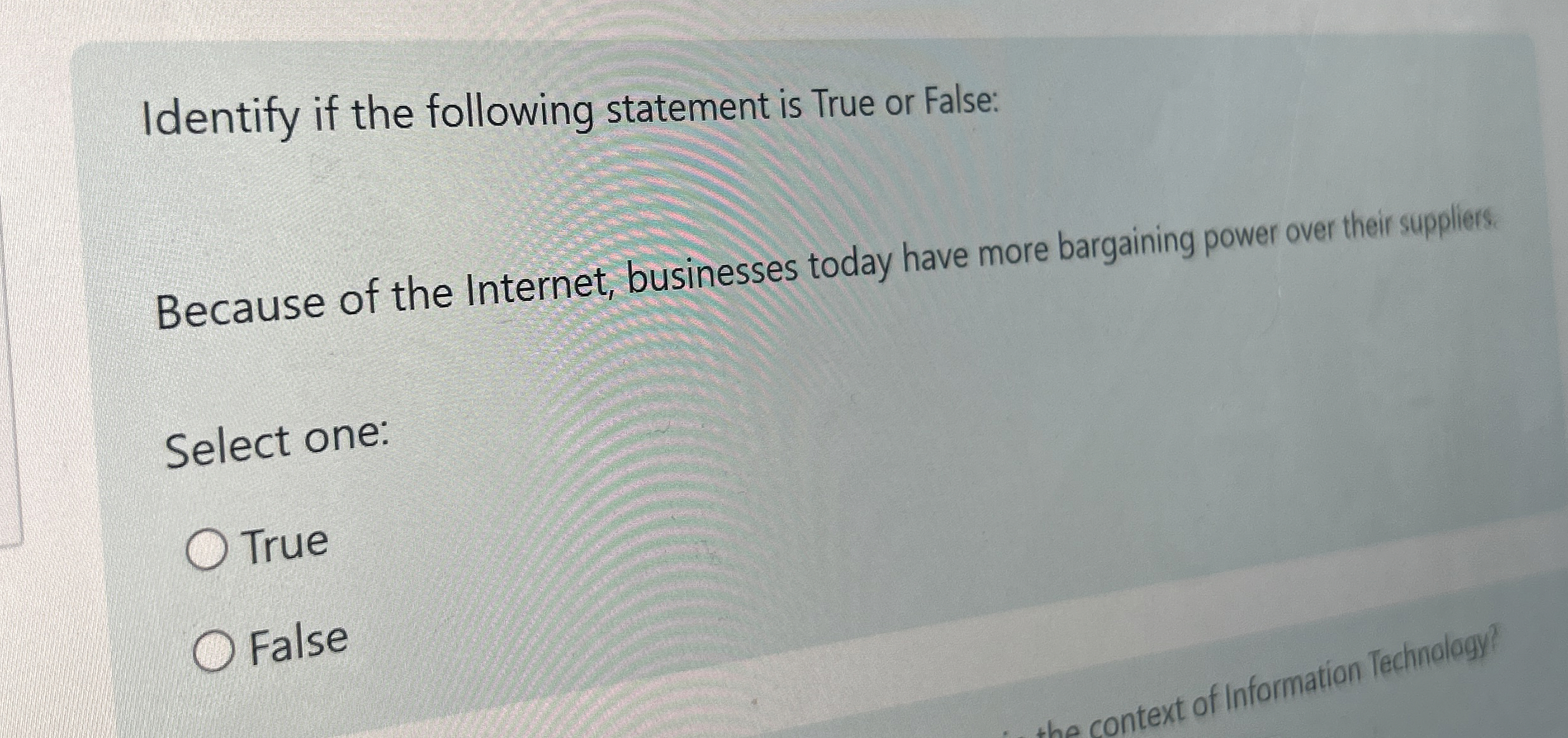 Identify if the following statement is True or