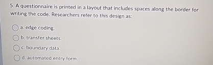 A questionnaire is printed in a layout that