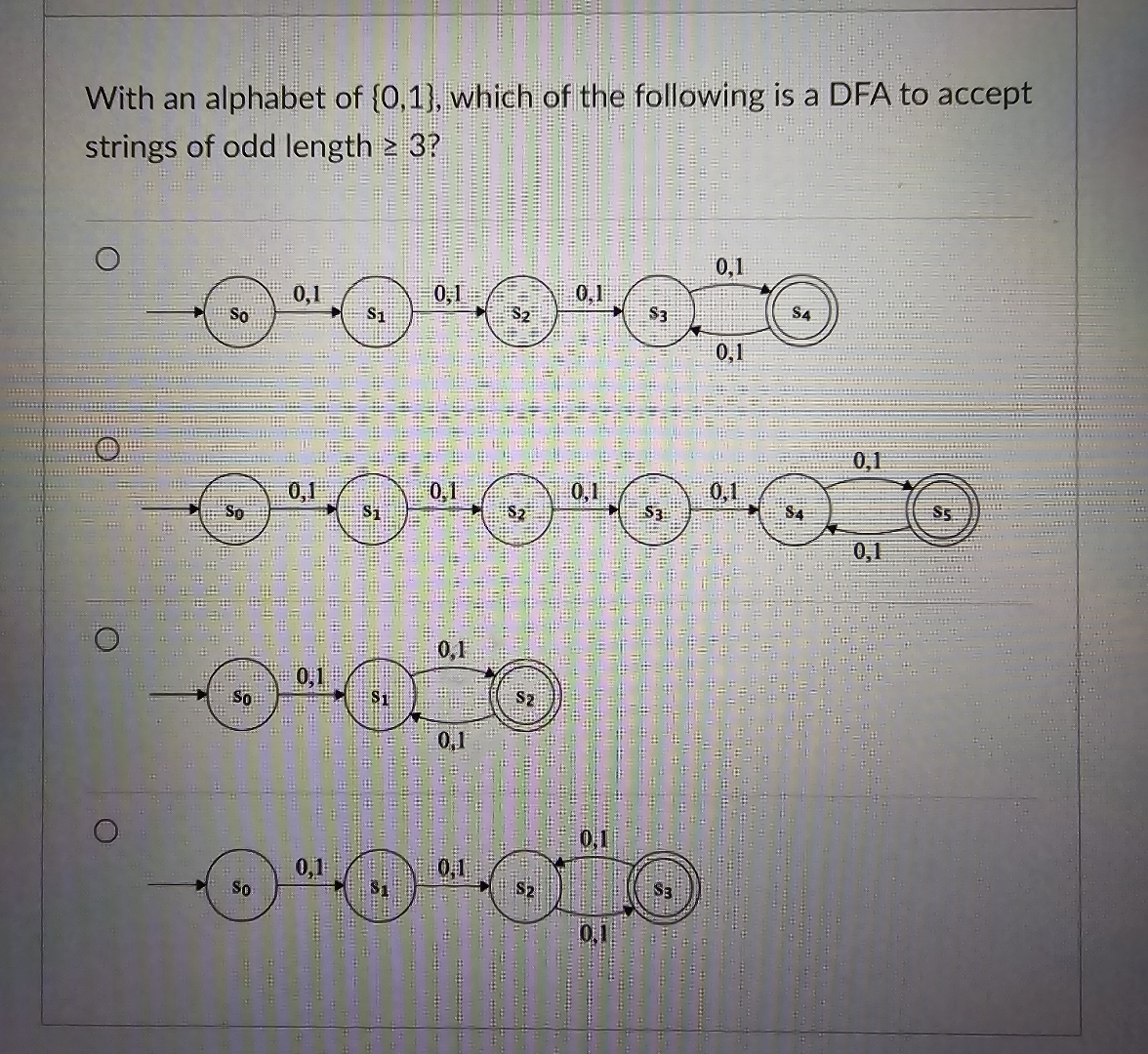 With an alphabet of { 0 , 1 } , which of the