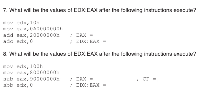 - What will be the values of EDX:EAX after the