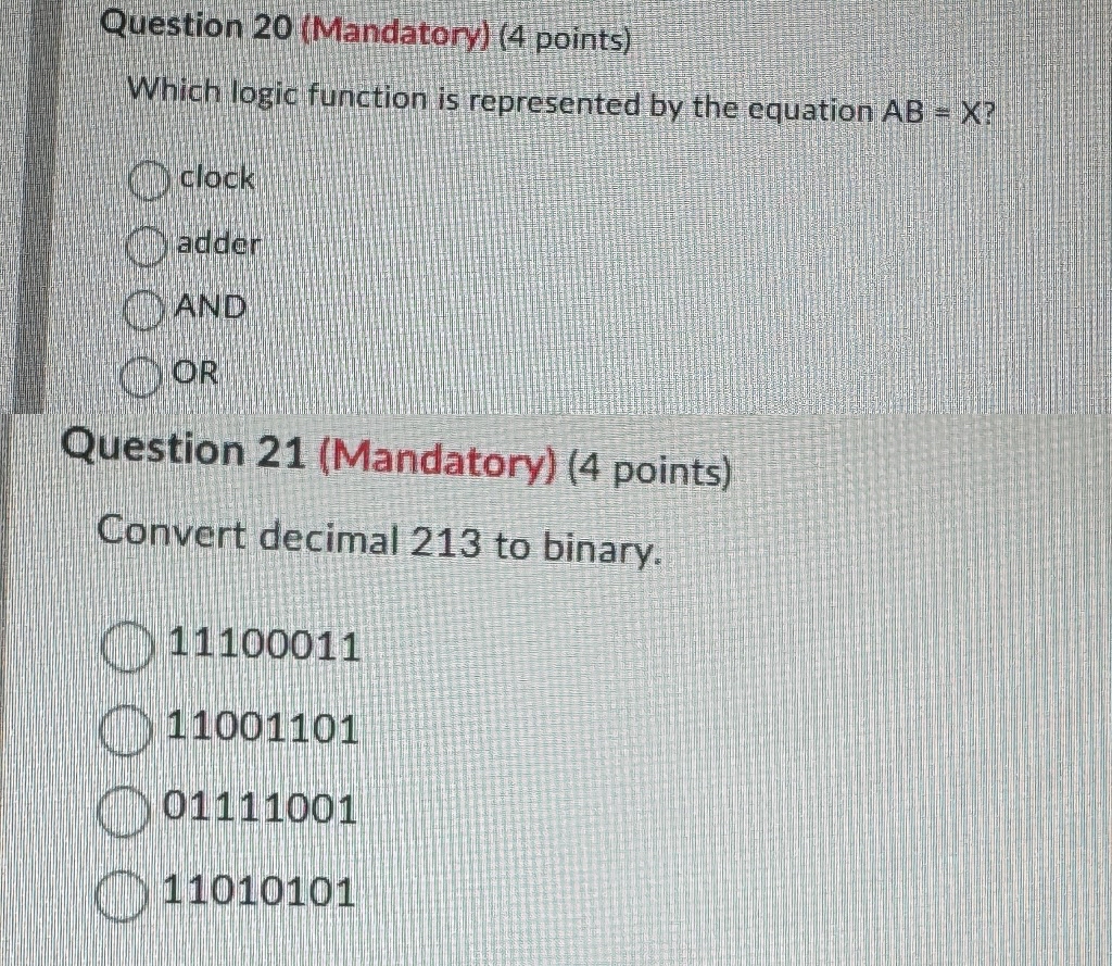Question 2 0 Which logic function is represented