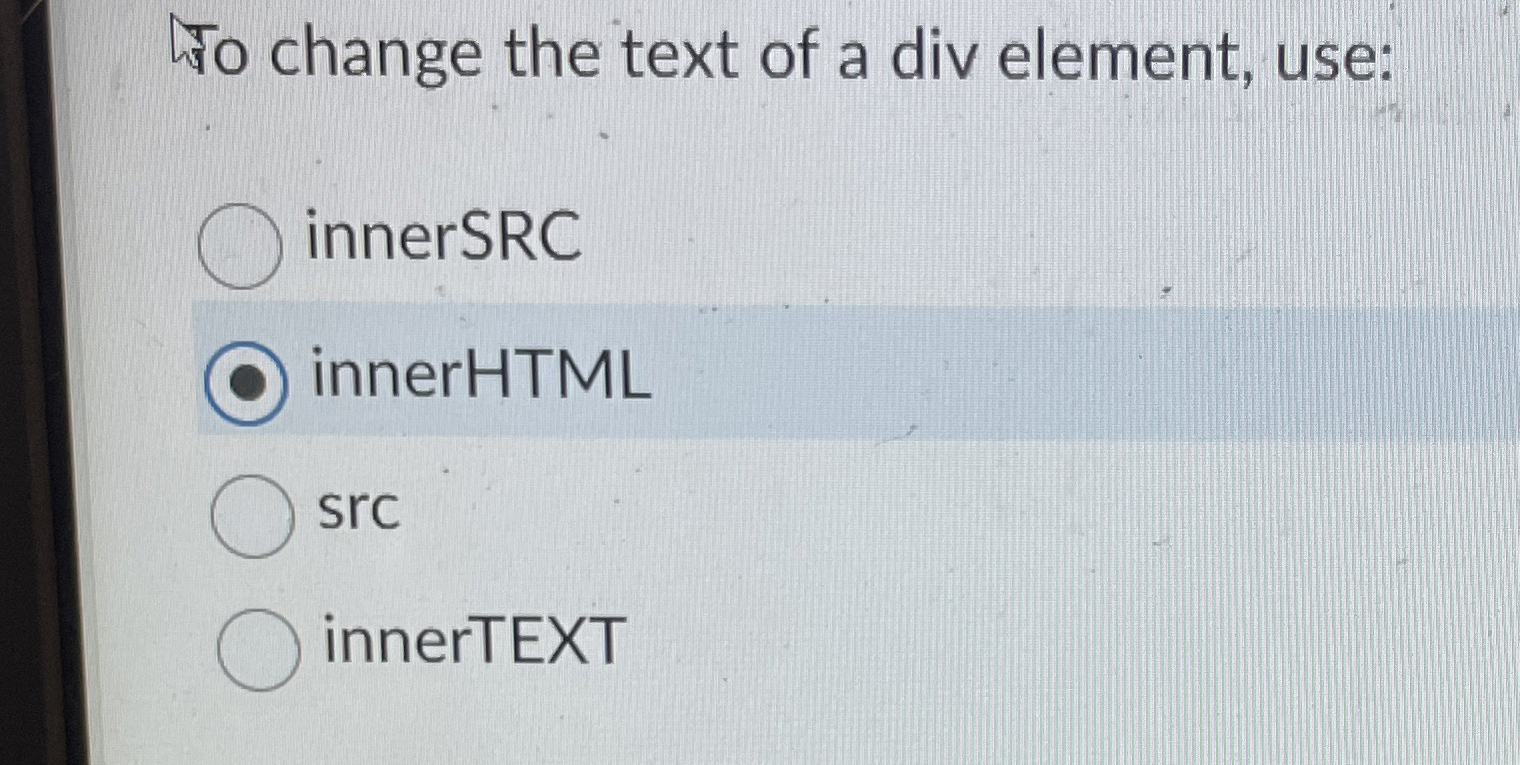 To change the text of a div element, use: