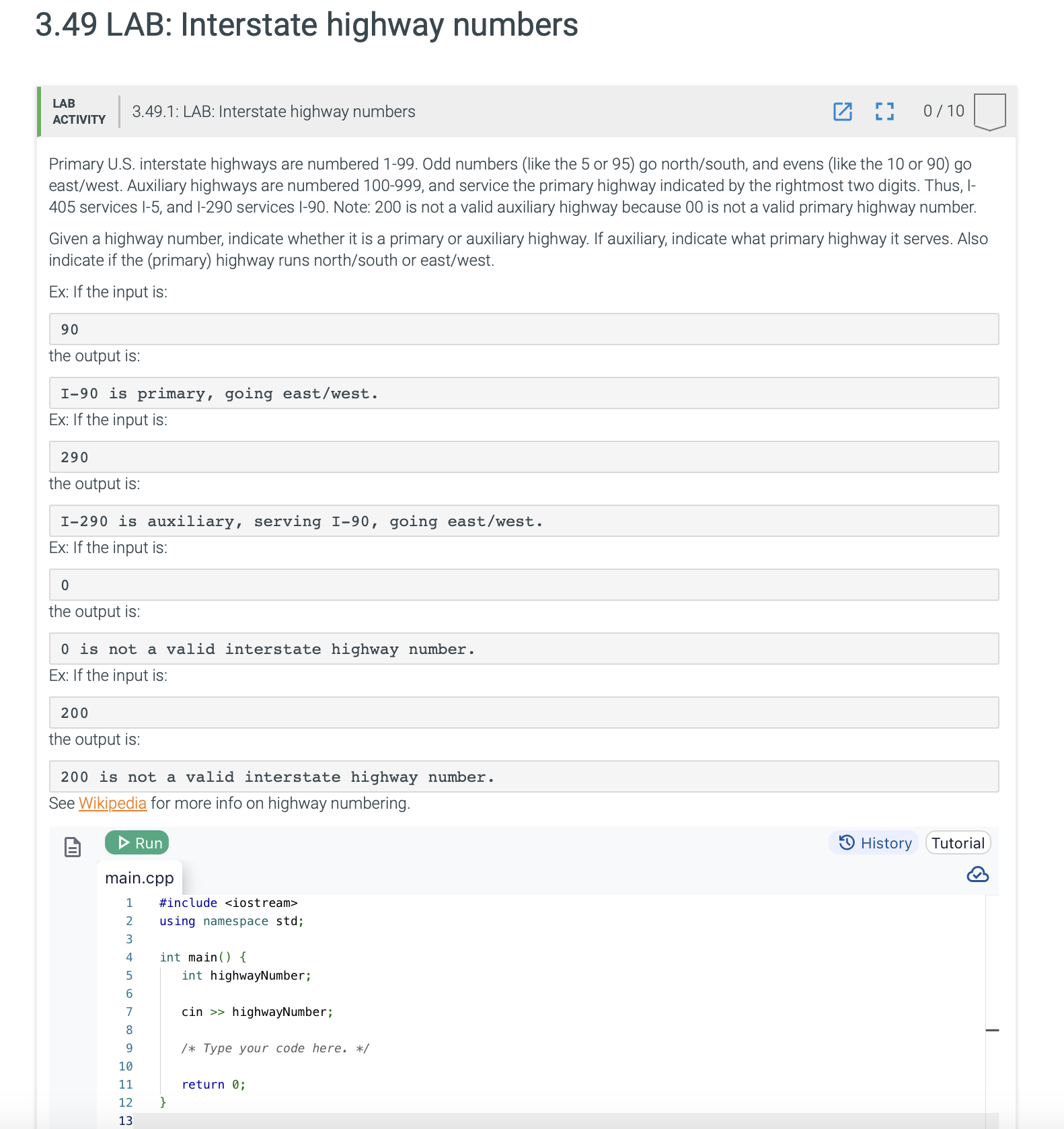 Write a C + + code. LAB 3 . 4 9 . 1 : LAB: