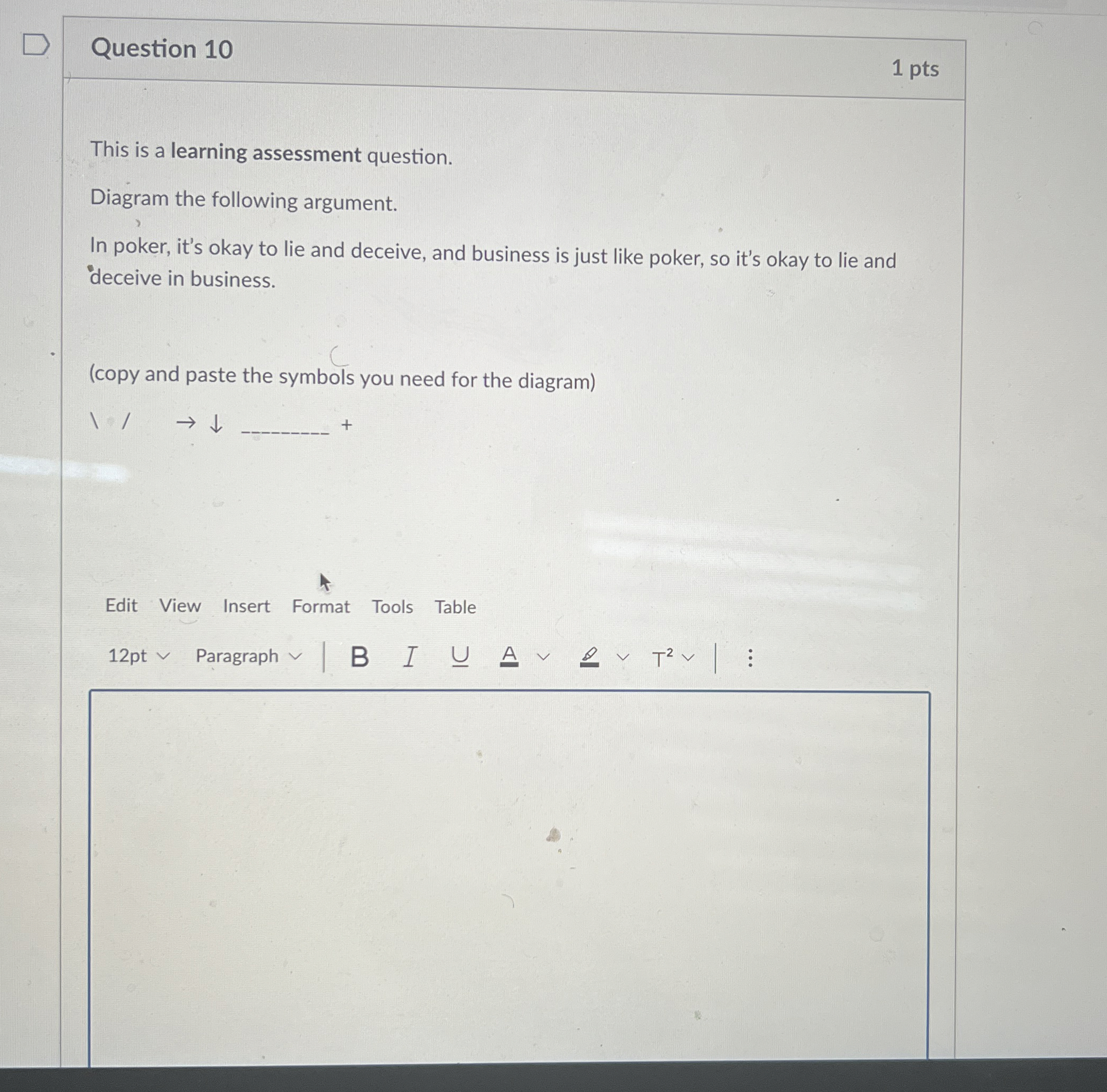 Question 1 0 1 pts This is a learning assessment