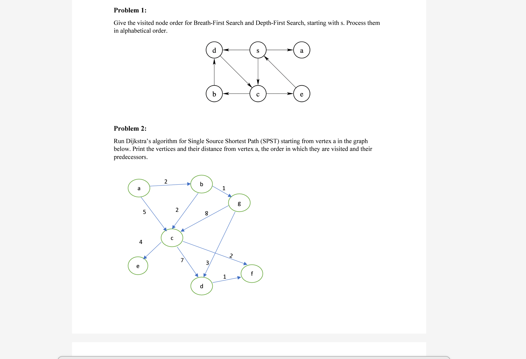 Problem 1 : Give the visited node order for