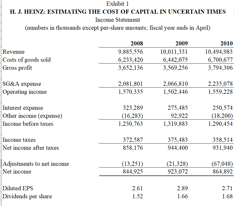 Please show work if you can Exhibit 1 H. J.