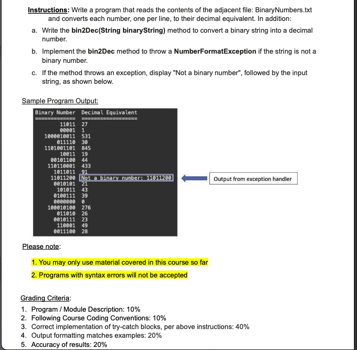 Instructions: Write a program that reads the