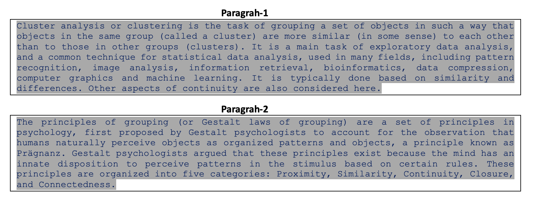 Paragrah - 1 Cluster analysis or clustering is