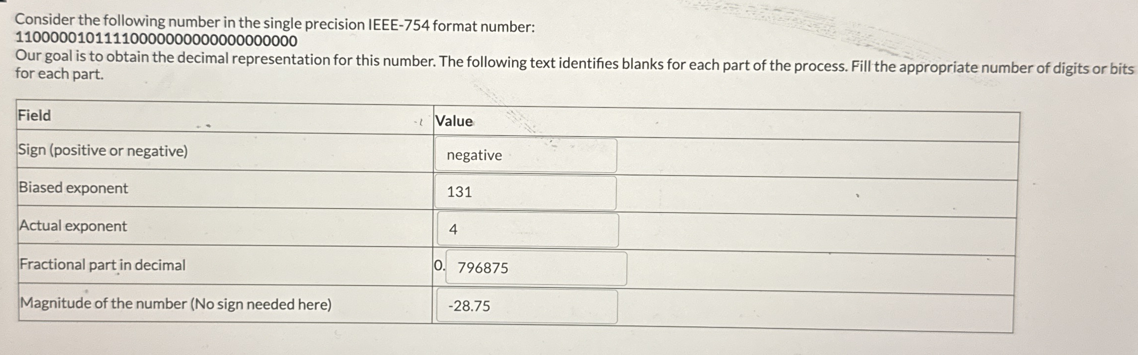 Consider the following number in the single