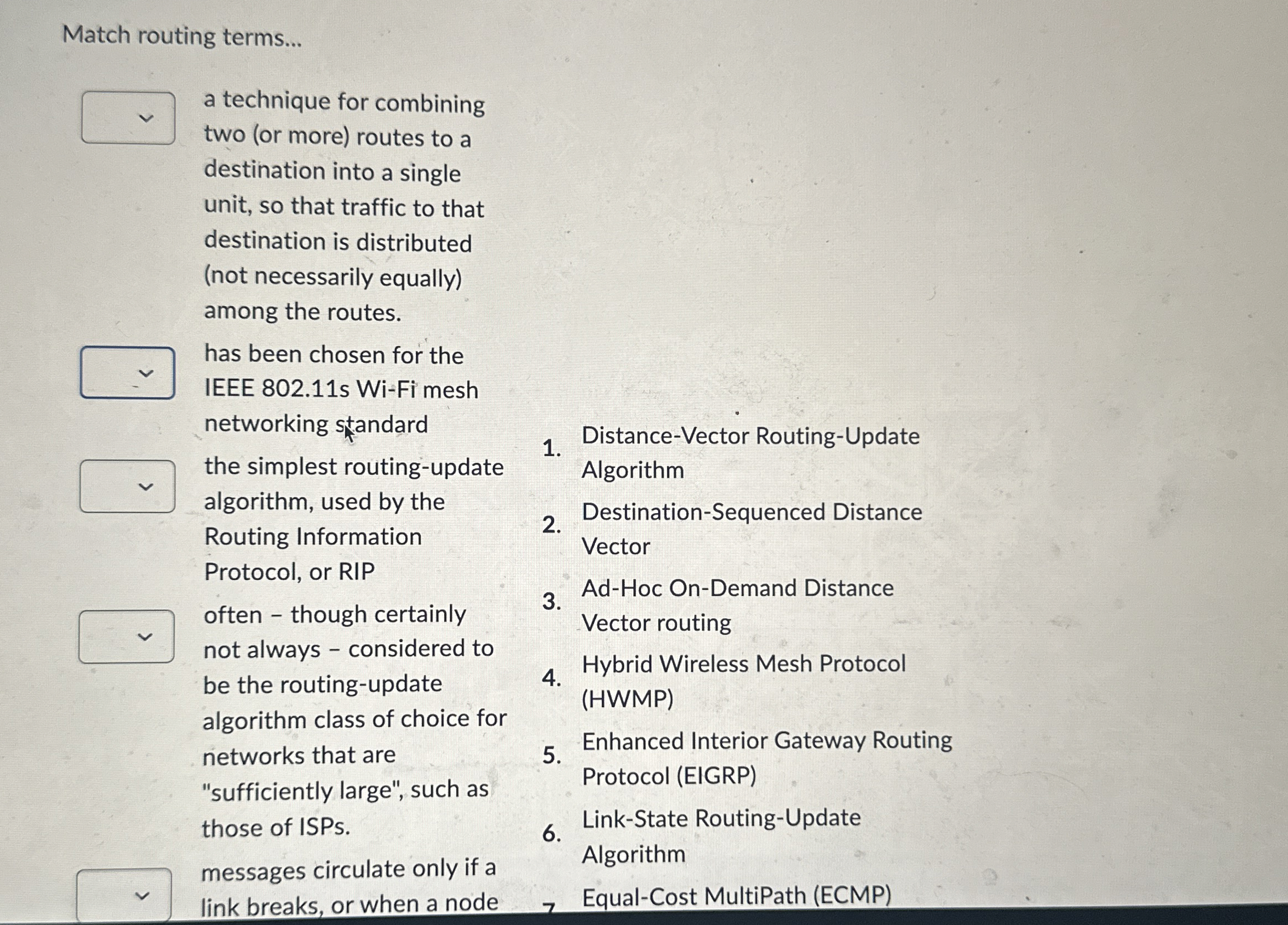 Match routing terms... a technique for combining