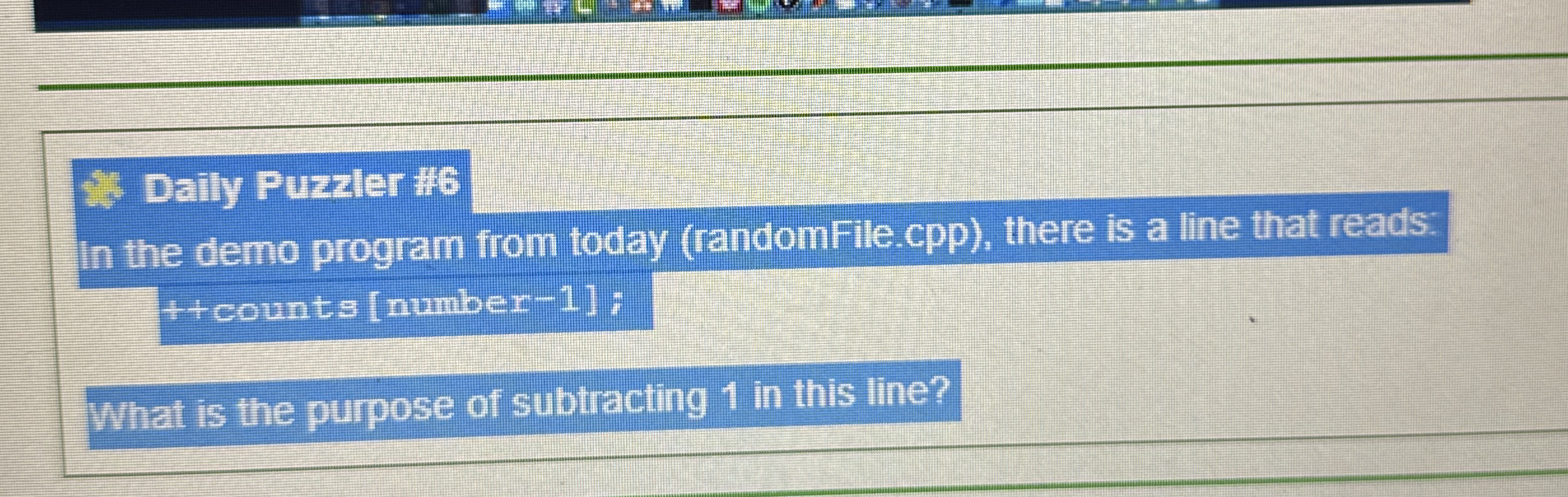 Daily Puzzler ? 1 6 In the demo program from
