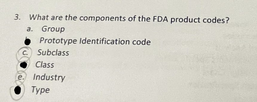 What are the components of the FDA product codes?