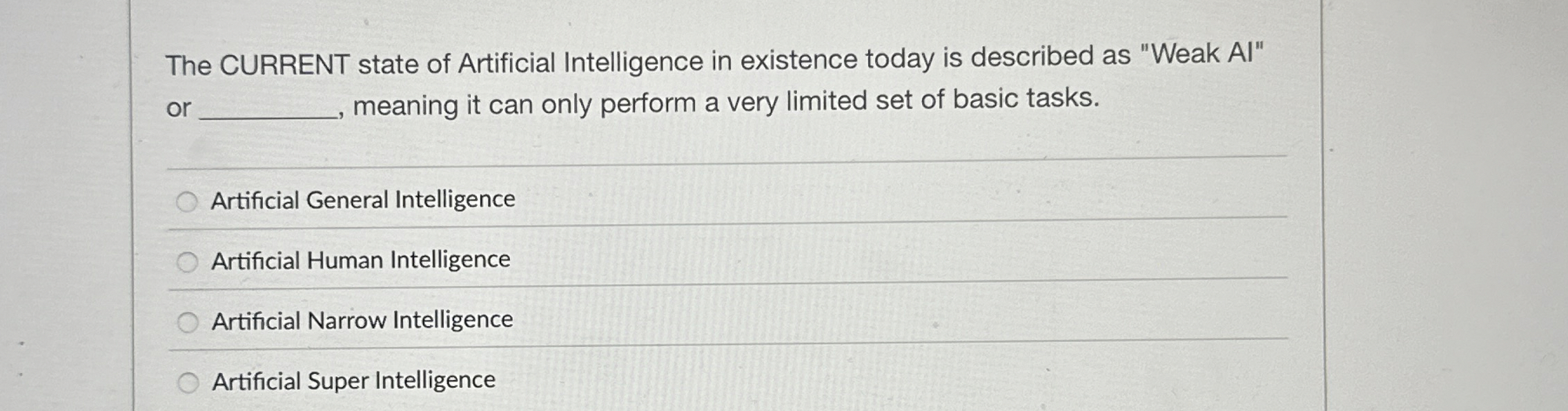 The CURRENT state of Artificial Intelligence in