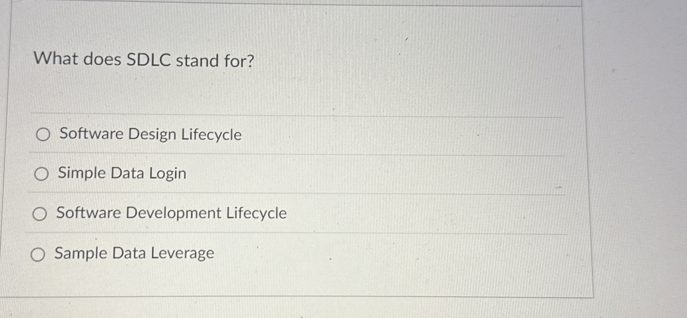 What does SDLC stand for? Software Design