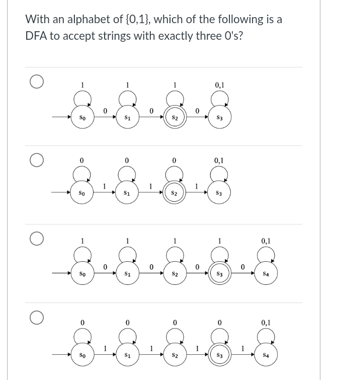 With an alphabet of { 0 , 1 } , which of the
