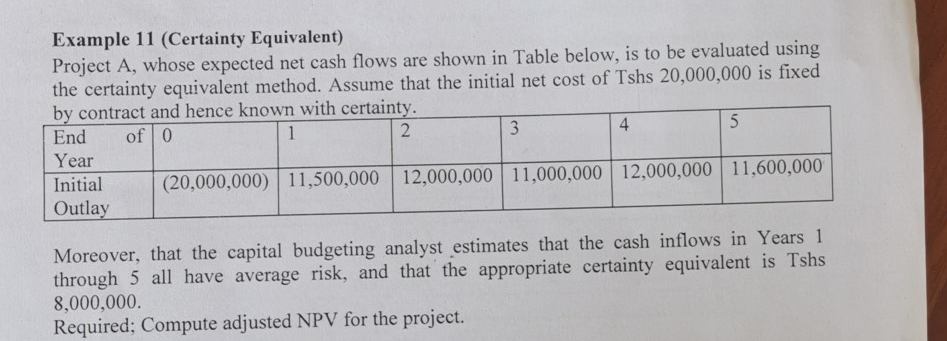 corporate finance Example 11 (Certainty
