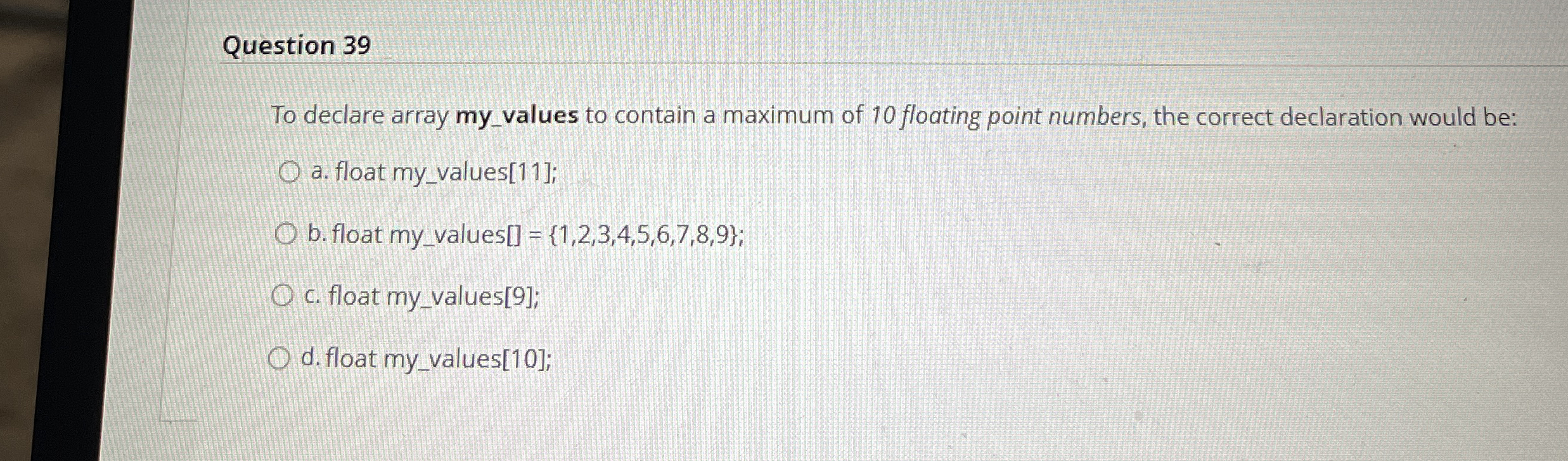 Question 3 9 To declare array my _ values to