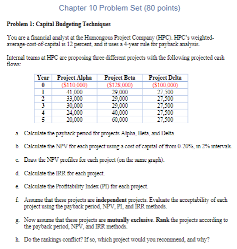 Chapter 10 Problem Set (80 points) Problem 1: