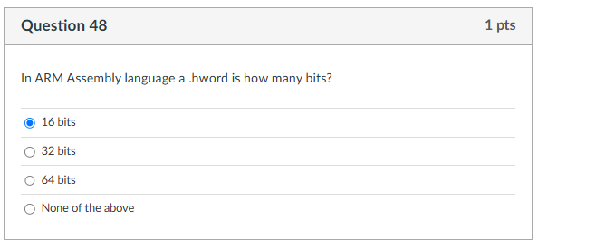 Question 4 8 In ARM Assembly language a . hword