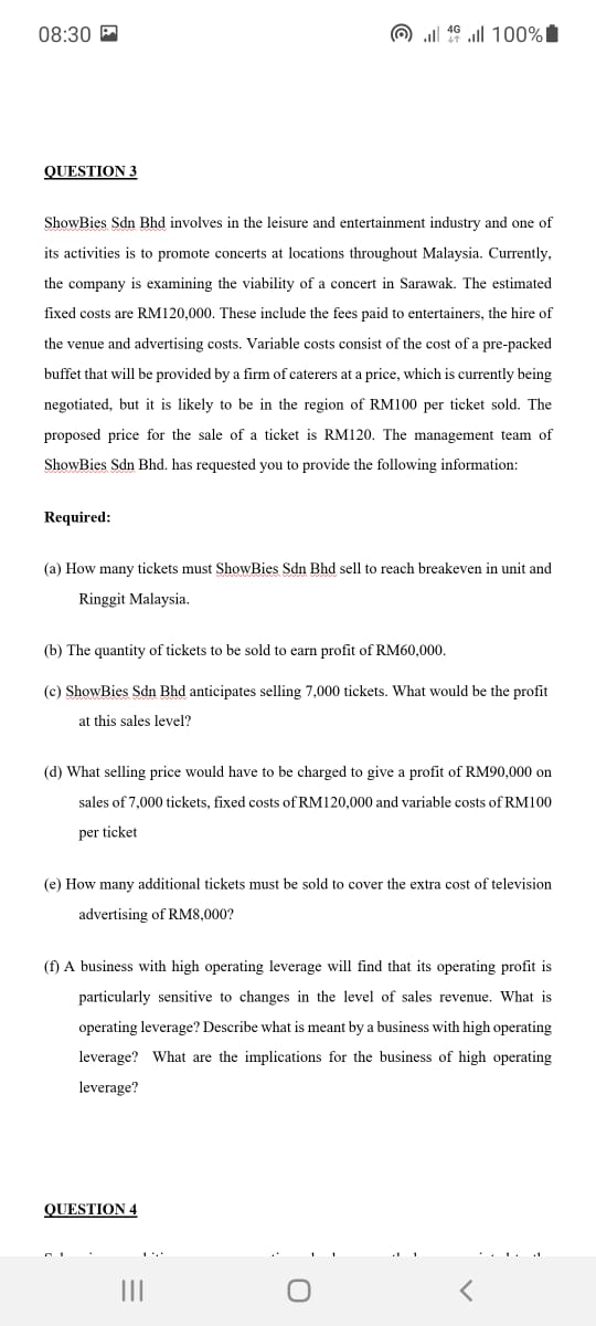 Question 08:30 P @) all 19 all 100% QUESTION 3