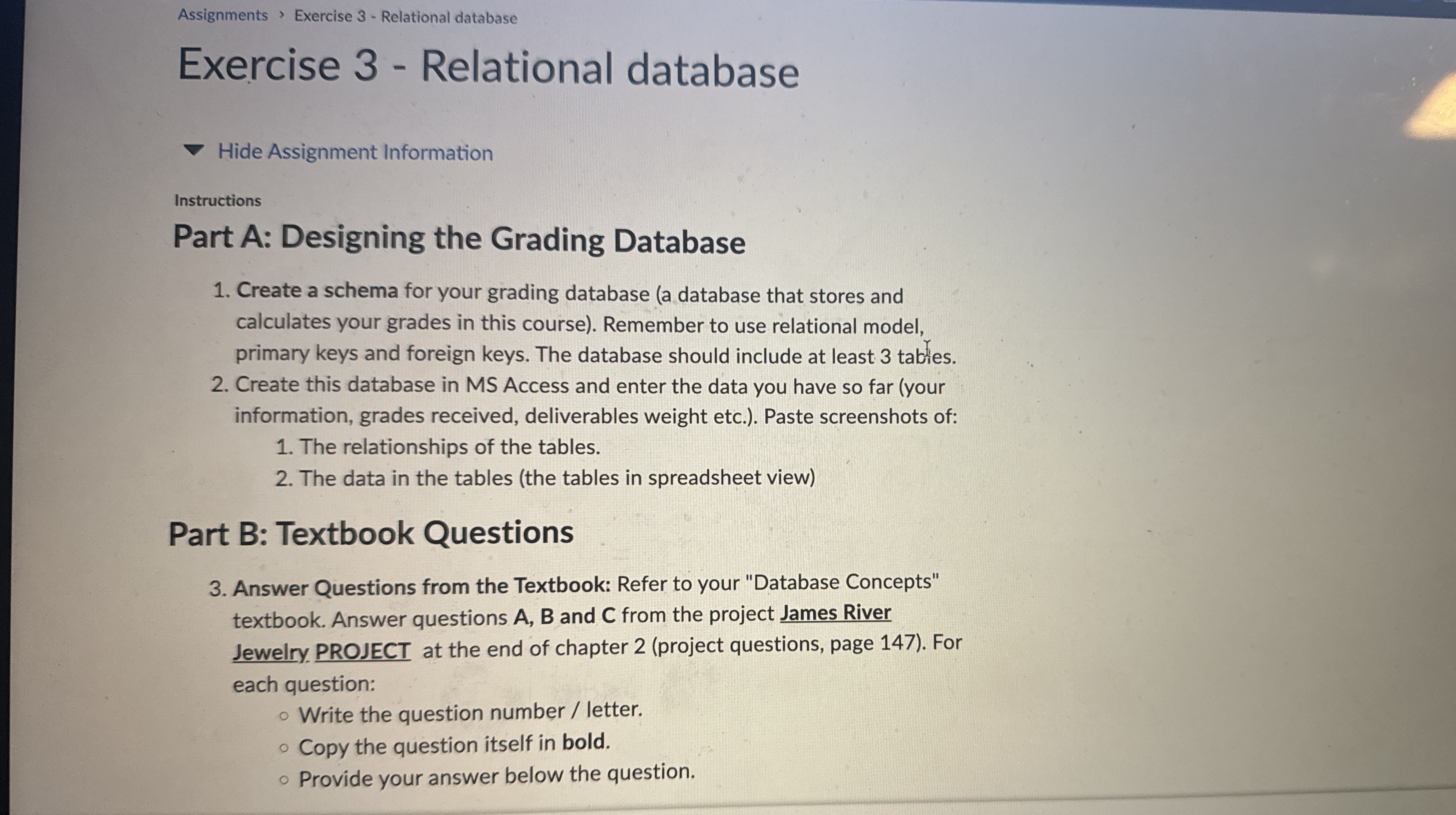Exercise 3 - Relational database Hide Assignment