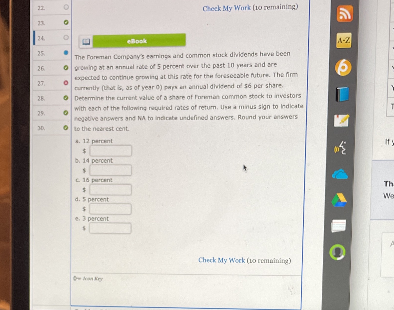 22 O Check My Work (10 remaining) 23 24 O eBook