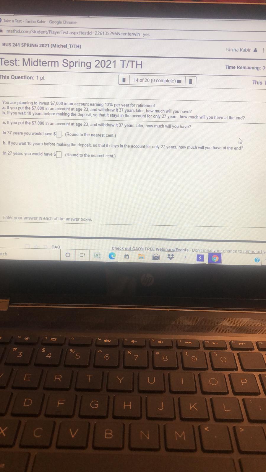 answer question Take a Test - Fariha Kabir -