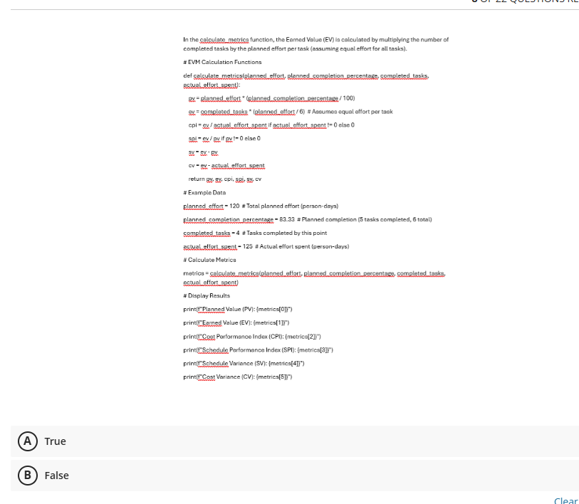 In the salculate matrics function, the Earned