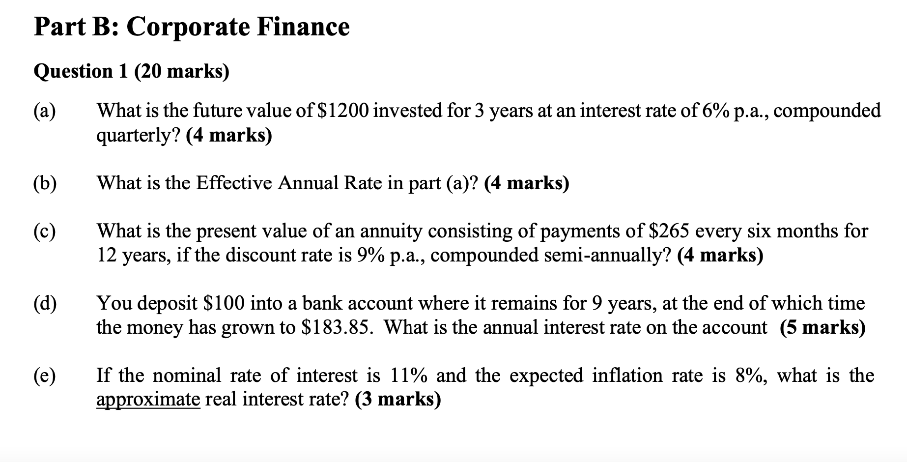 Part B: Corporate Finance Question 1 (20 marks)