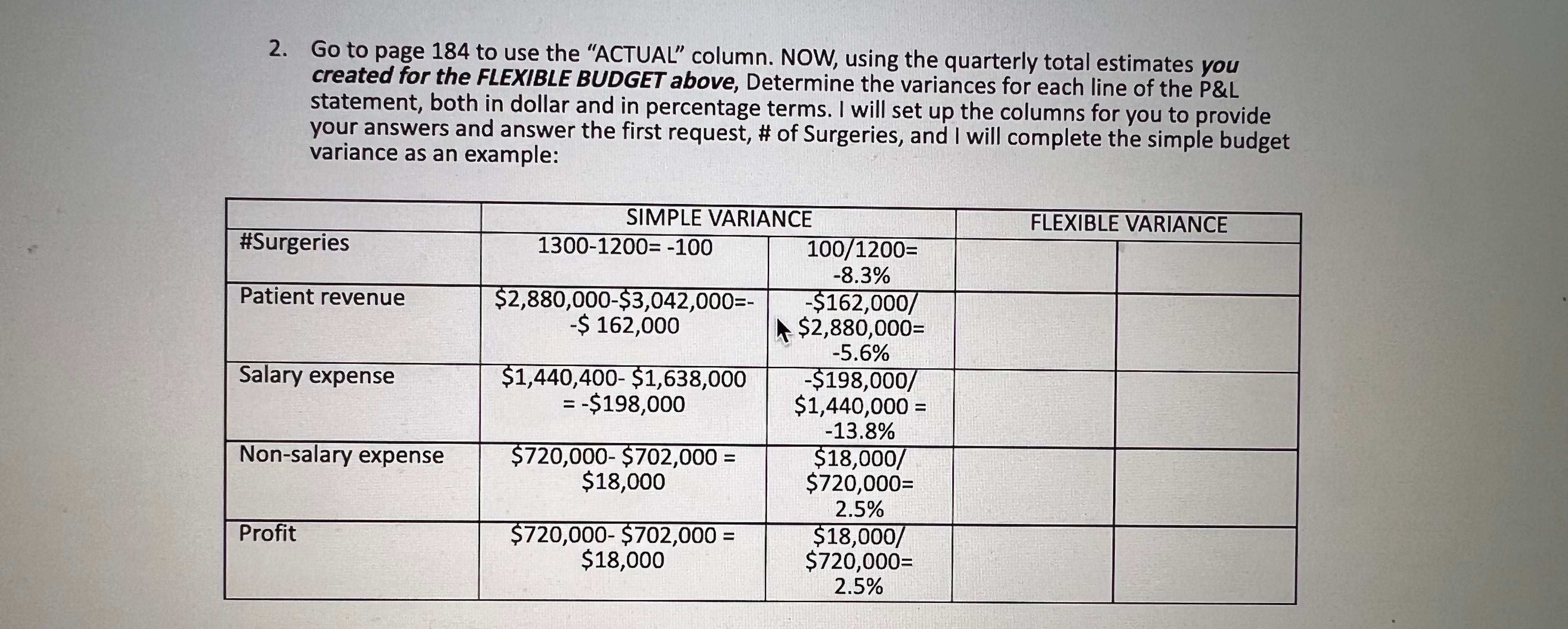 2. Go to page 184 to use the "ACTUAL" column.