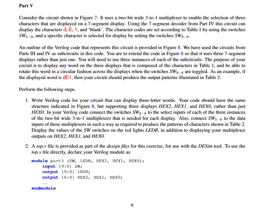 Part V Figure 7 : A circuit that can select and