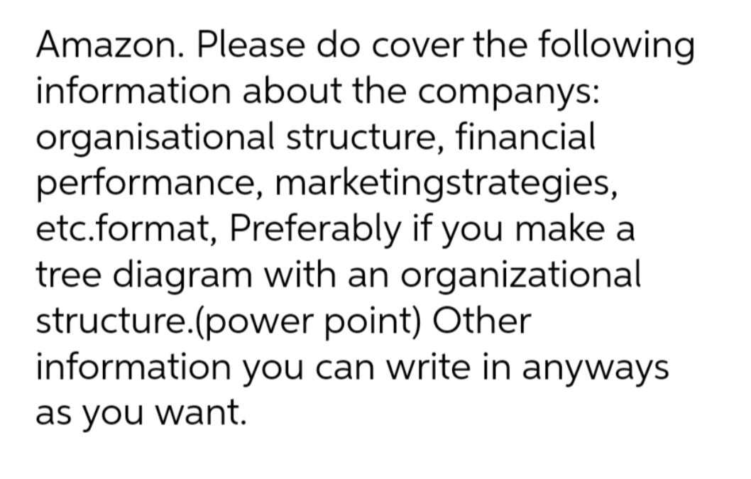 1 Amazon. Please do cover the following