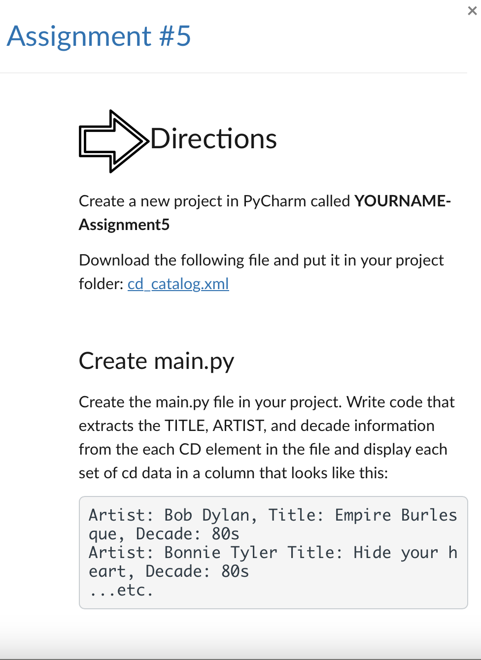 Assignment # 5 Create a new project in PyCharm