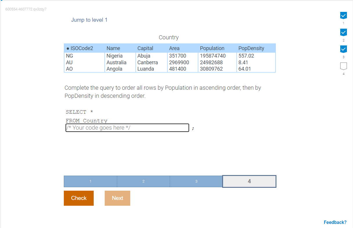 Jump to level 1 Complete the query to order all