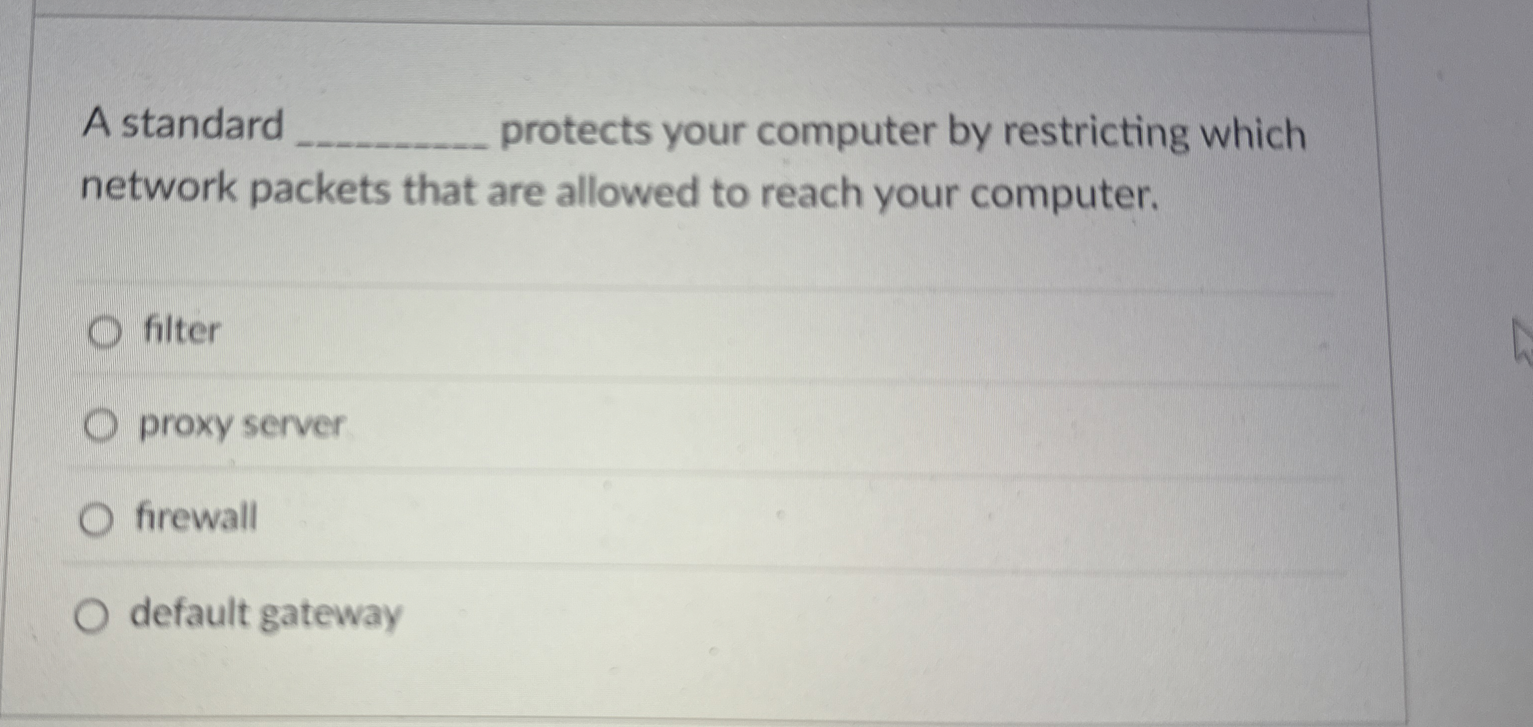 A standard protects your computer by restricting