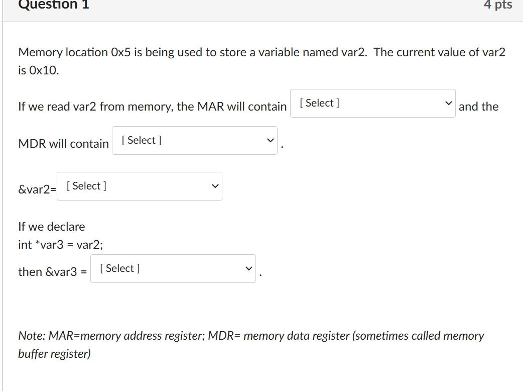 Question 1 Memory location \ ( 0 x 5 \ ) is being