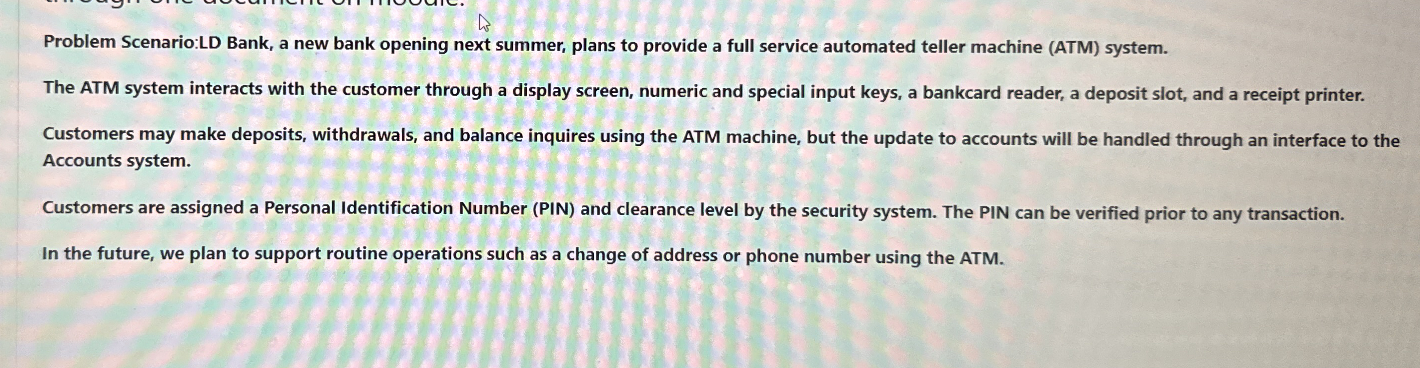 Problem Scenario:LD Bank, a new bank opening next