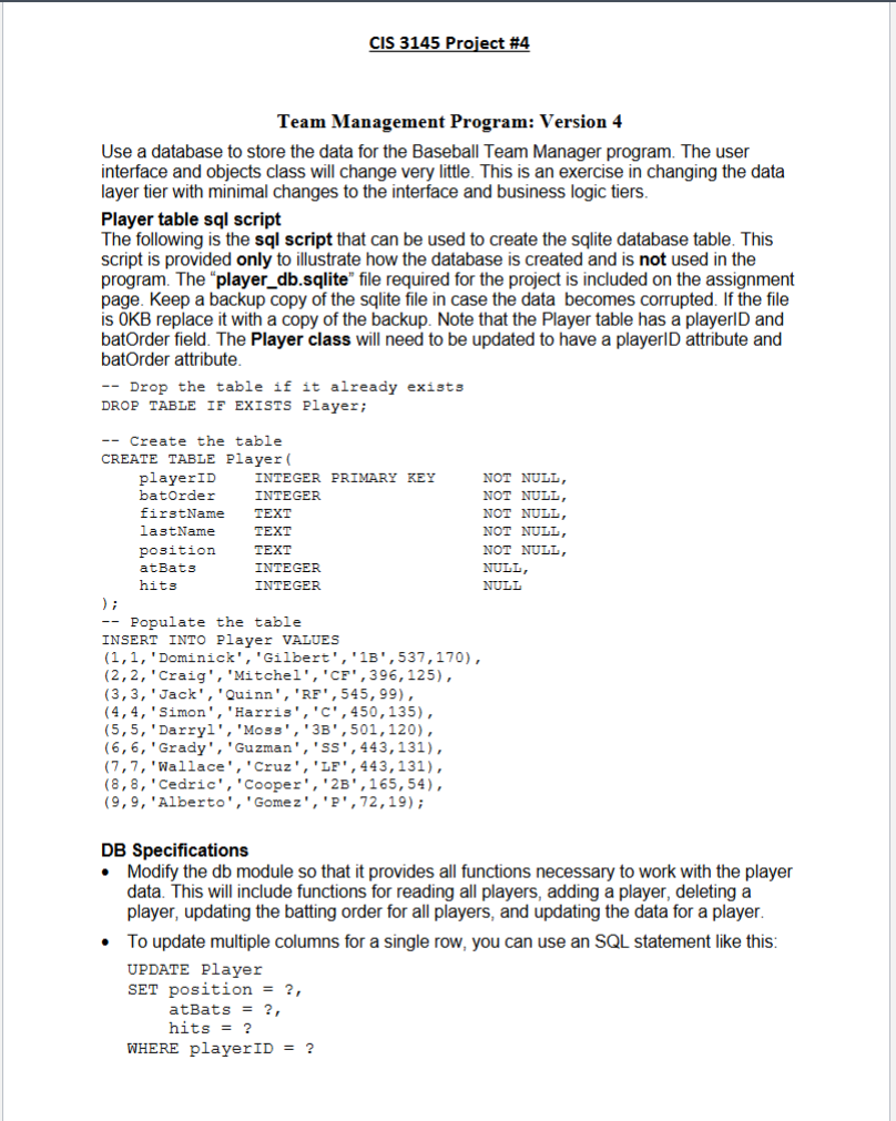 CIS 3 1 4 5 Project \ # 4 Team Management